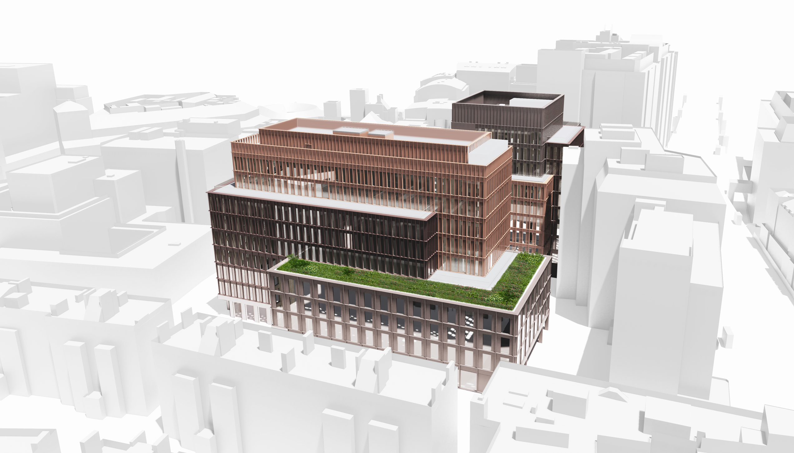 CGI of The Forge, world's first P-DfMA commercial office building, designed by Bryden Wood with a Design to Value approach.