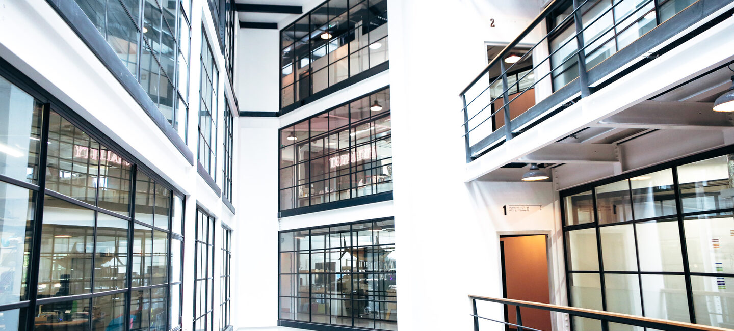 Interior photo of the atrium in Great Western Studios, London by architecture photographer Alison Zak-Collins