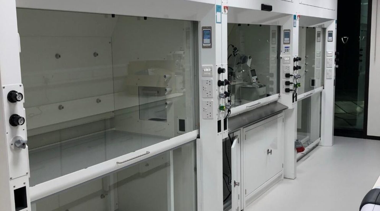 Fume cabinets installed as part of a biotech lab fit-out in an existing office.