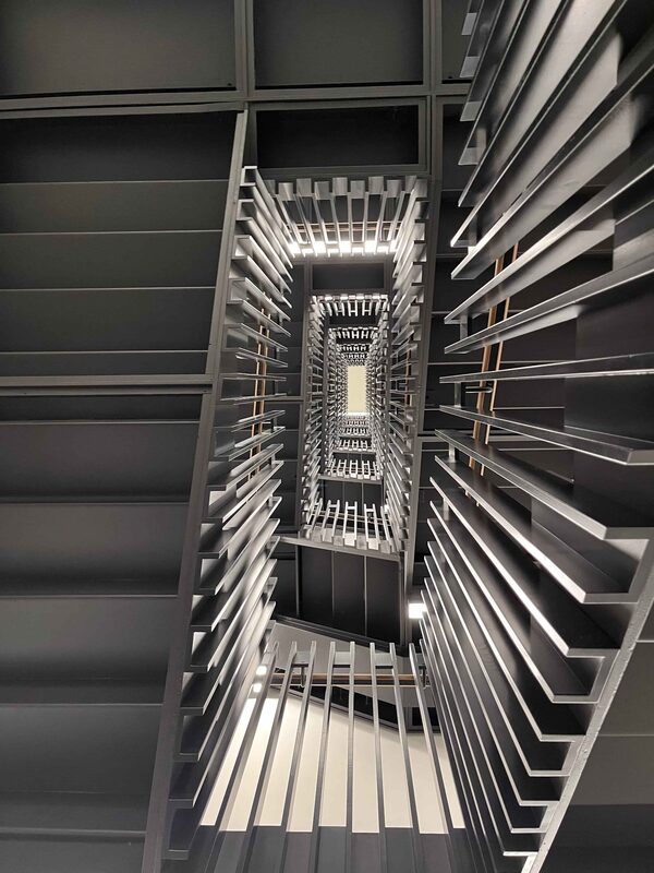 Internal staircase view, The Forge, London, Designed using a P-DfMA approach by Bryden Wood