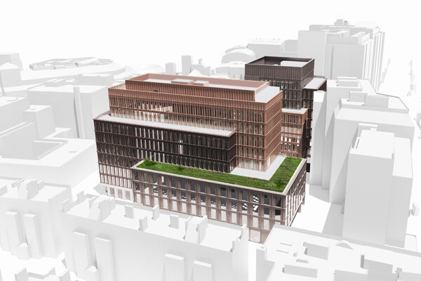 CGI of The Forge, world's first P-DfMA commercial office building, designed by Bryden Wood with a Design to Value approach.